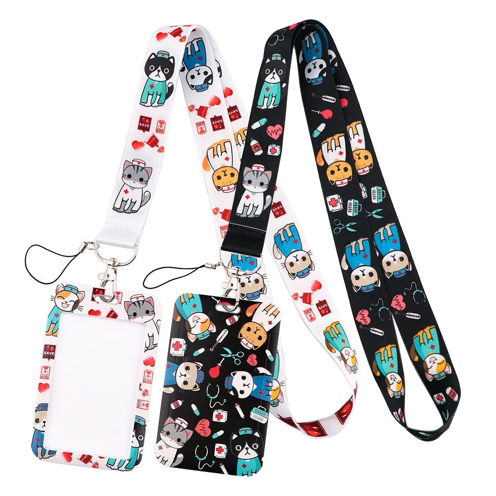 

Credential holder Medical Animal Cat Doctor Keychain Lanyards for Keys ID Card Cover Rope Lariat Medical Badge Holder Nurse