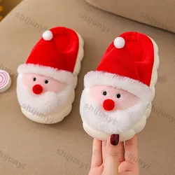 Christmas Children Slippers Boys/girls Santa Claus Plush Warm Comfortable Cute 1-3 Year Old Indoor Casual Cartoon Baby Slippers