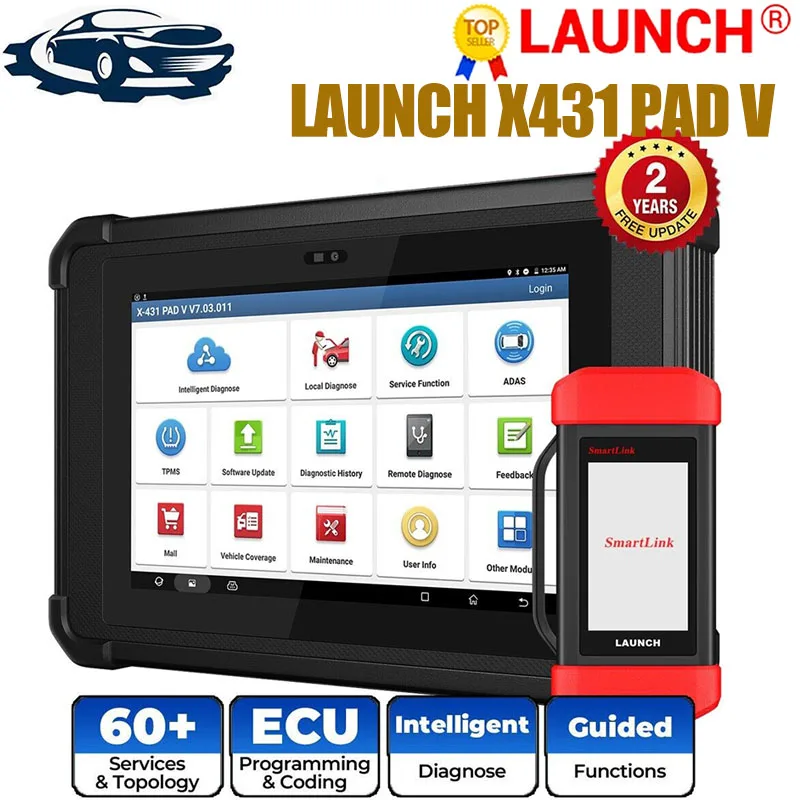 LAUNCH X431 PAD V Diagnostic Tool ECU Online Programming OE-Level All Systems TPMS Reset J2534 CAN FD DolP Auto Car OBD2 Scanner