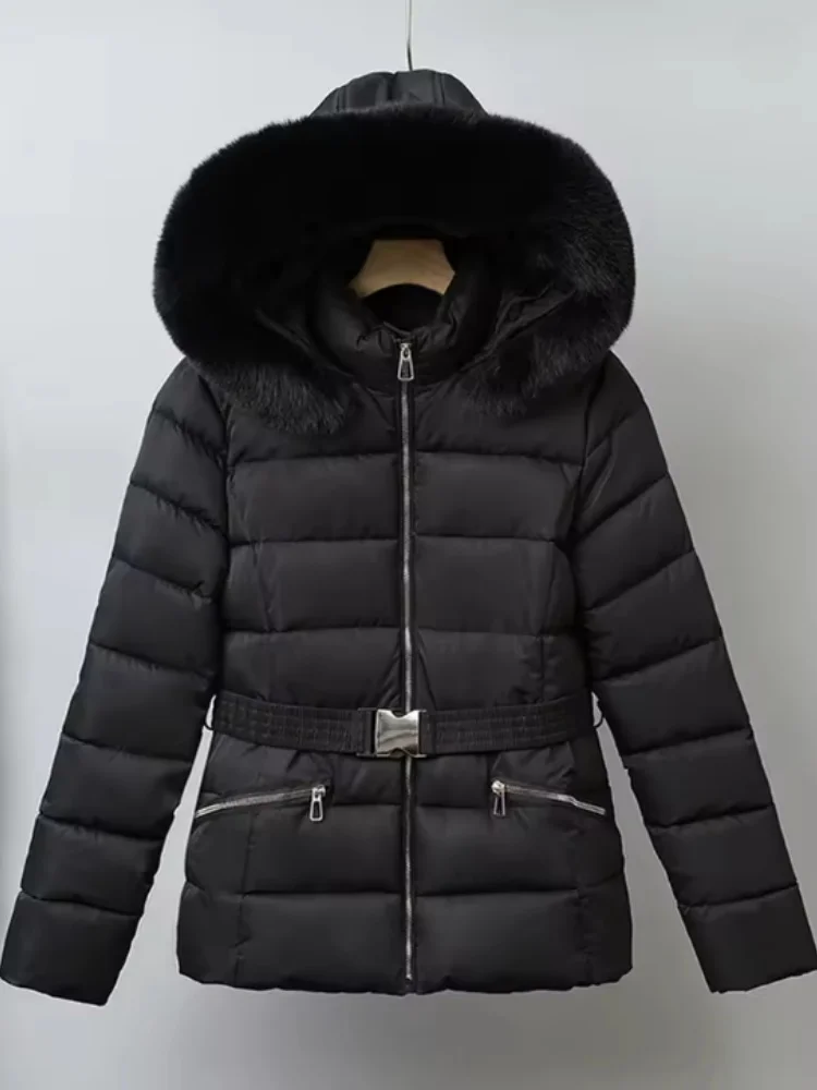 Fashion Winter Thicken Slim  Down Cotton Parka 2026 New  Hooded Fur Collar Cotton Padded Coat Women's Short Warm Fleece Outwear