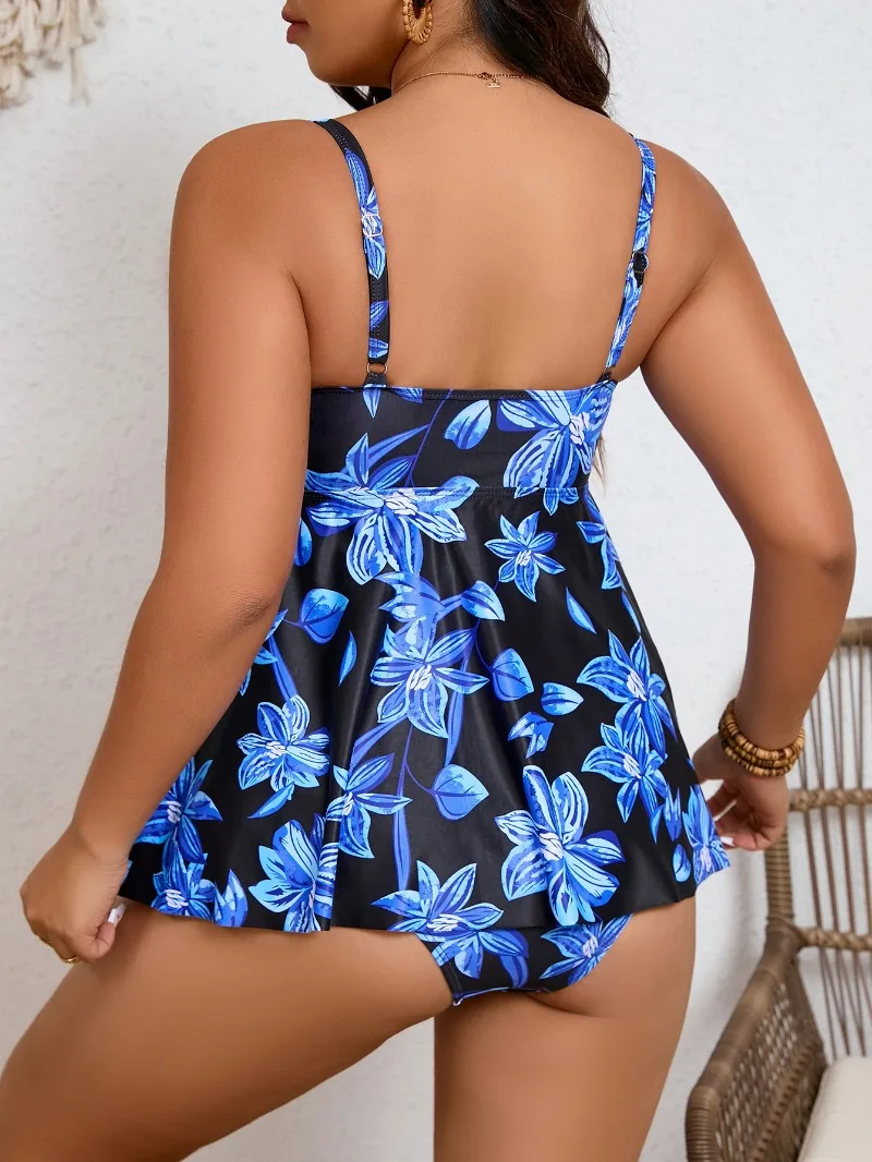 Two Piece Swimsuit Dress Women Tankini 2023 Plus Large Size Swimwear Female Black Bathing Swimming Swim Suit Beachwear 4XL