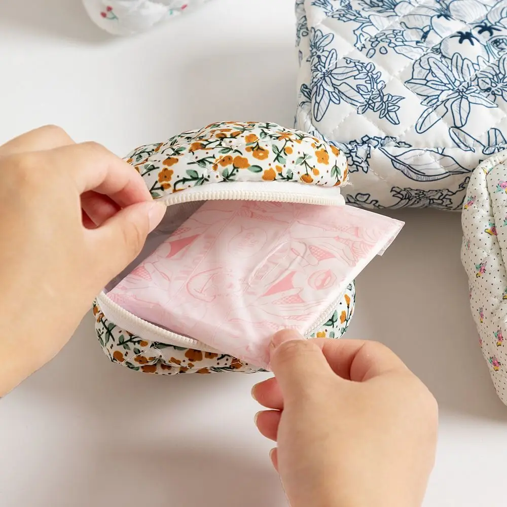 Fashion Quilted Cotton Sanitary Napkins Bag Travel Organizer Portable Storage Pouch Multipurpose Coin Purse Candies