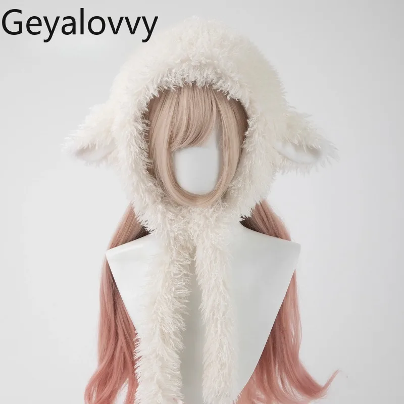 

Оригинальная плюшевая шапка ручной работы в японском стиле, милая теплая белая шапка ягненка, зимняя новая однотонная универсальная милая шапка для защиты ушей для девочек