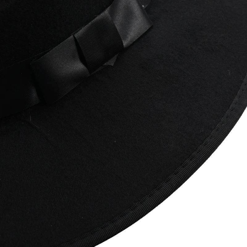 Unisex Men Women Hats Caps Panama Fedora Trilby Straight Wide Brim Hard Felt Black