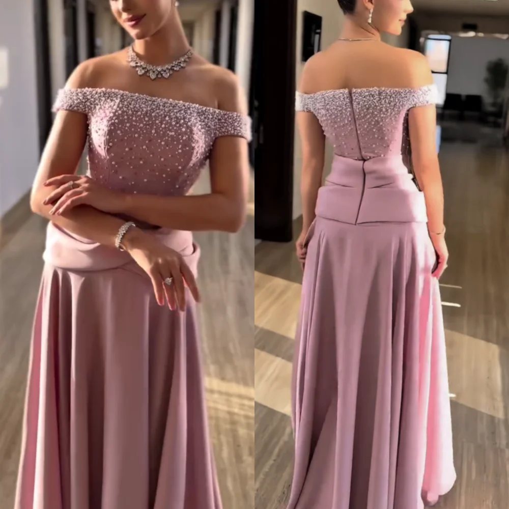 

Customized High Quality Evening Dress Elegant Prom Bespoke Occasion Off-the-shoulder With Beading A-line Long Dresses Party Gown