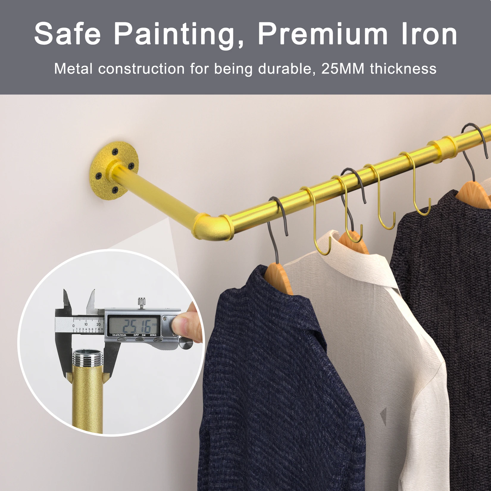 Industrial Pipe Metal Clothes Rail Wall Mounted Germent Rack Hanging Stand