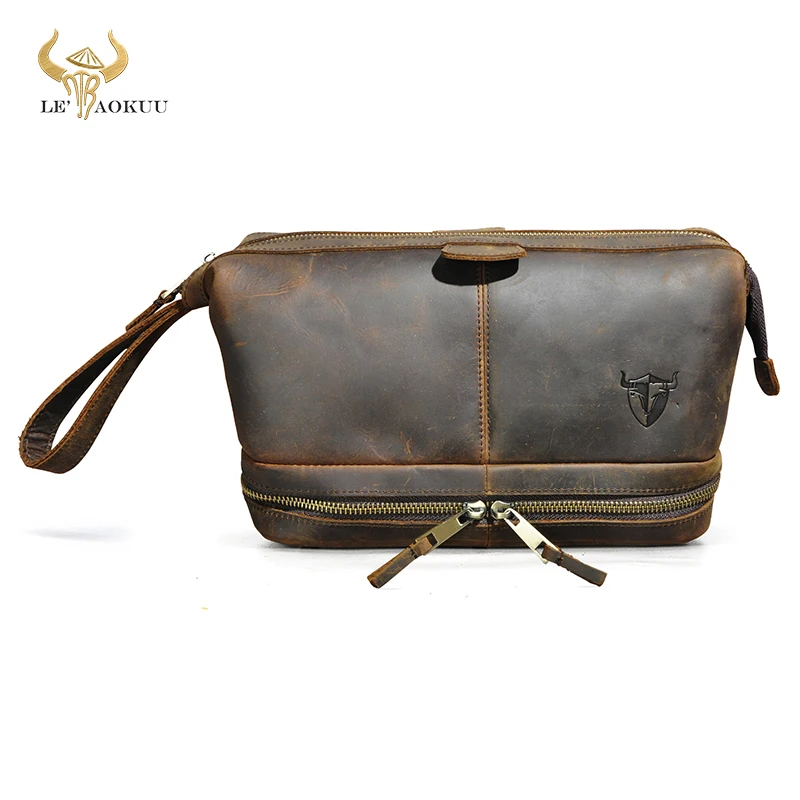 

2024 Natural Original Crazy Horse Leather Handmade Travel Washroom Toiletry Bag for Men - Dopp Kit - Shaving Kit 773