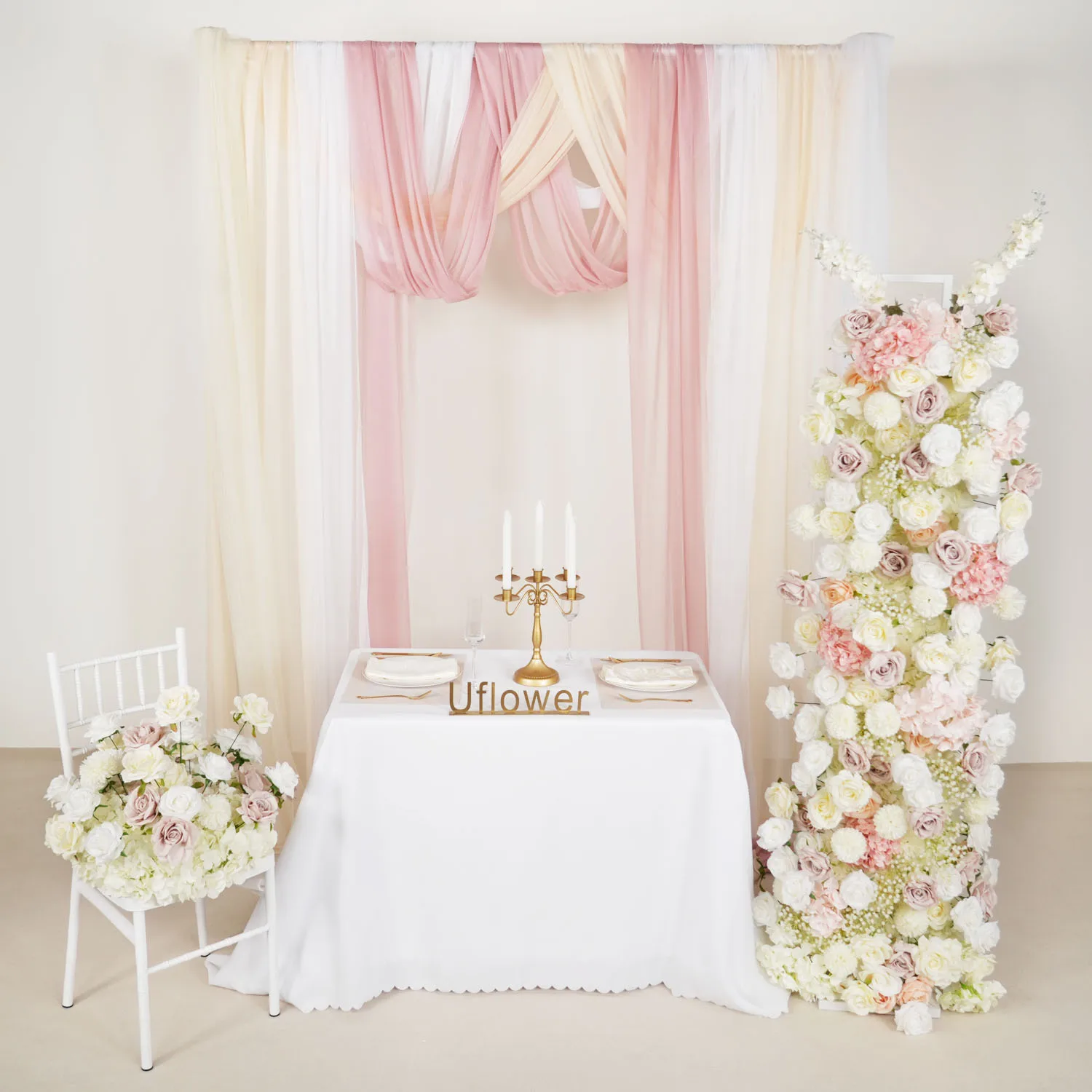 

Uflower Artificial Flower Row Luxury Colorful Mix Rose Horn Arch Wedding Backdrop Decor Floral Event Party Props