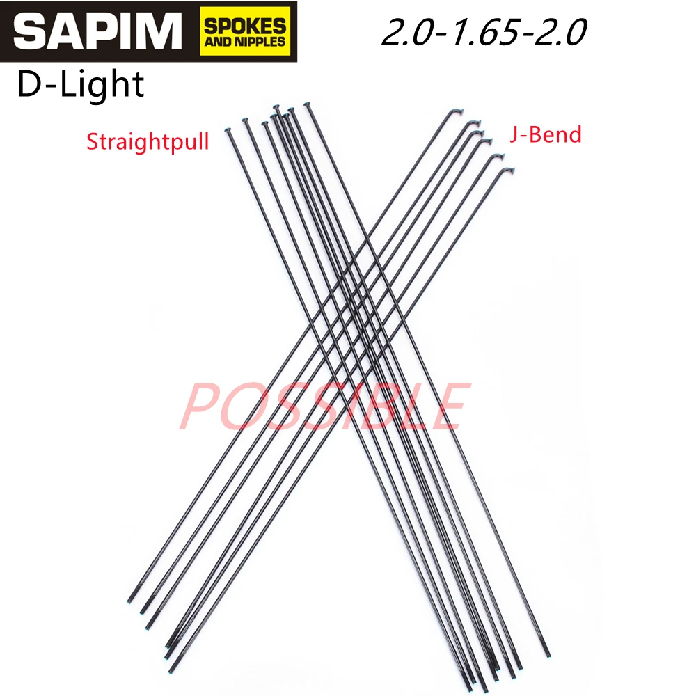 Sapim D-Light Spokes Double Butted Round spoke 14G J-Bend/Straight Type Black 2.0-1.65-2.0mm