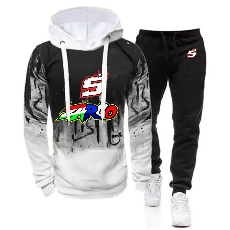 2024 Spring Autumn Men\'s Moto Rider JOHANN ZARCO No. 5 Logo Print Gradient Color Hoodies+Drawstring Sweatpants Sports Cotton Set