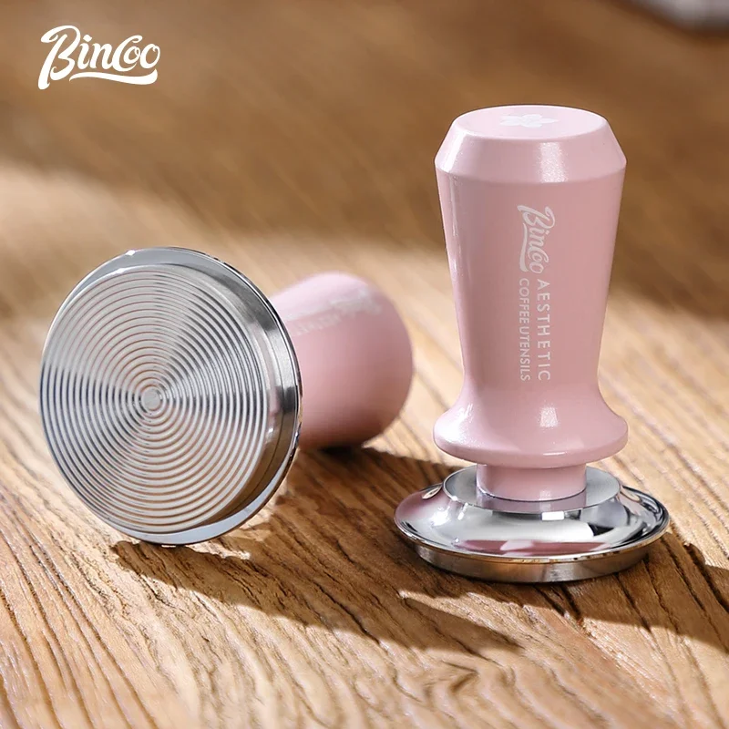 Bincoo Coffee Press Hammer Stainless Steel Elastic Filling Powder Distributor Pink Press 51/58mm Coffee Machine Accessories