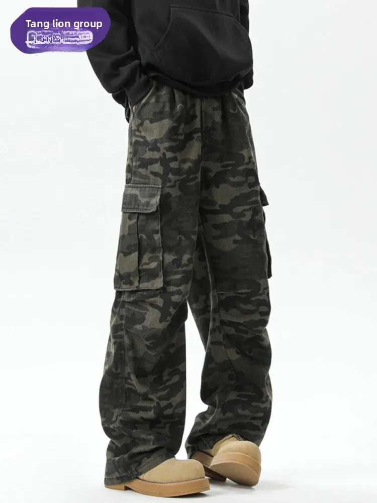 

Tonlion American Sle Camouflage Work Pants Men's High Street Multi-ket Straight Leg Long Trousers Casual Leisure Pants