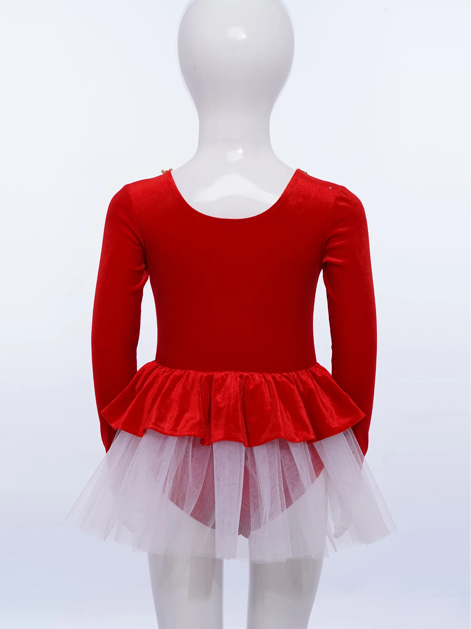 Kids Girls Patchwork Velvet Figure Skating Ballet Dance Costume Children Christmas Carnival Party Dress Shiny Sequins Tutu Dress