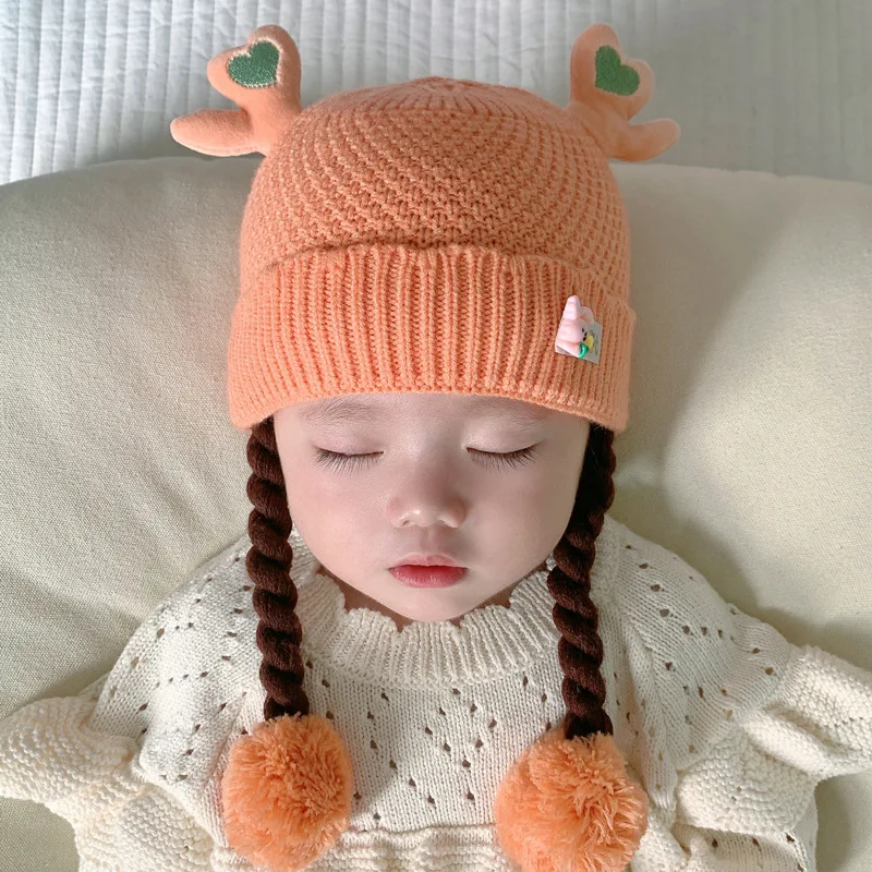 Baby hat autumn and winter cute warm ear protection knitted wool boys and girls baby hats