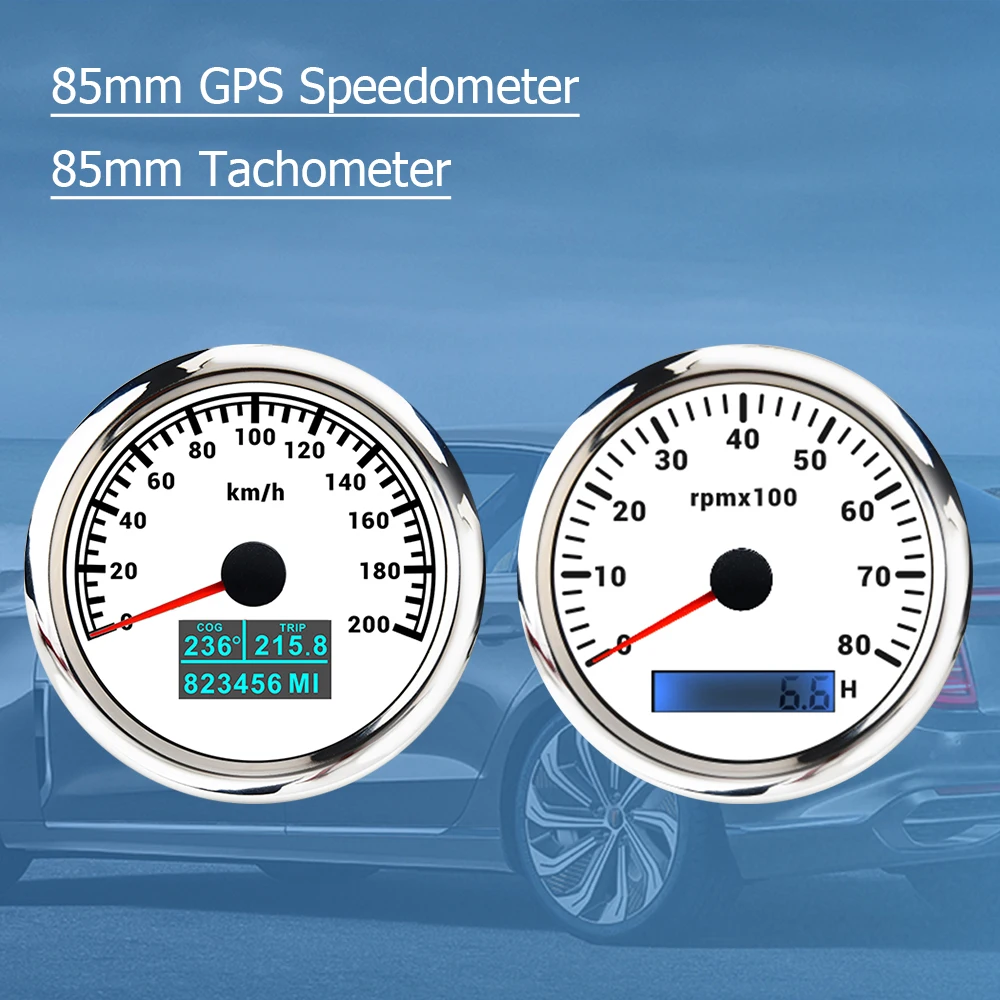 

RHAXEL Gauge Kit 85mm Speedometer 200km/h GPS Odometer Tachometer 8000RPM for Auto Motorcycle with Hour Meter Backlight 12V 24V