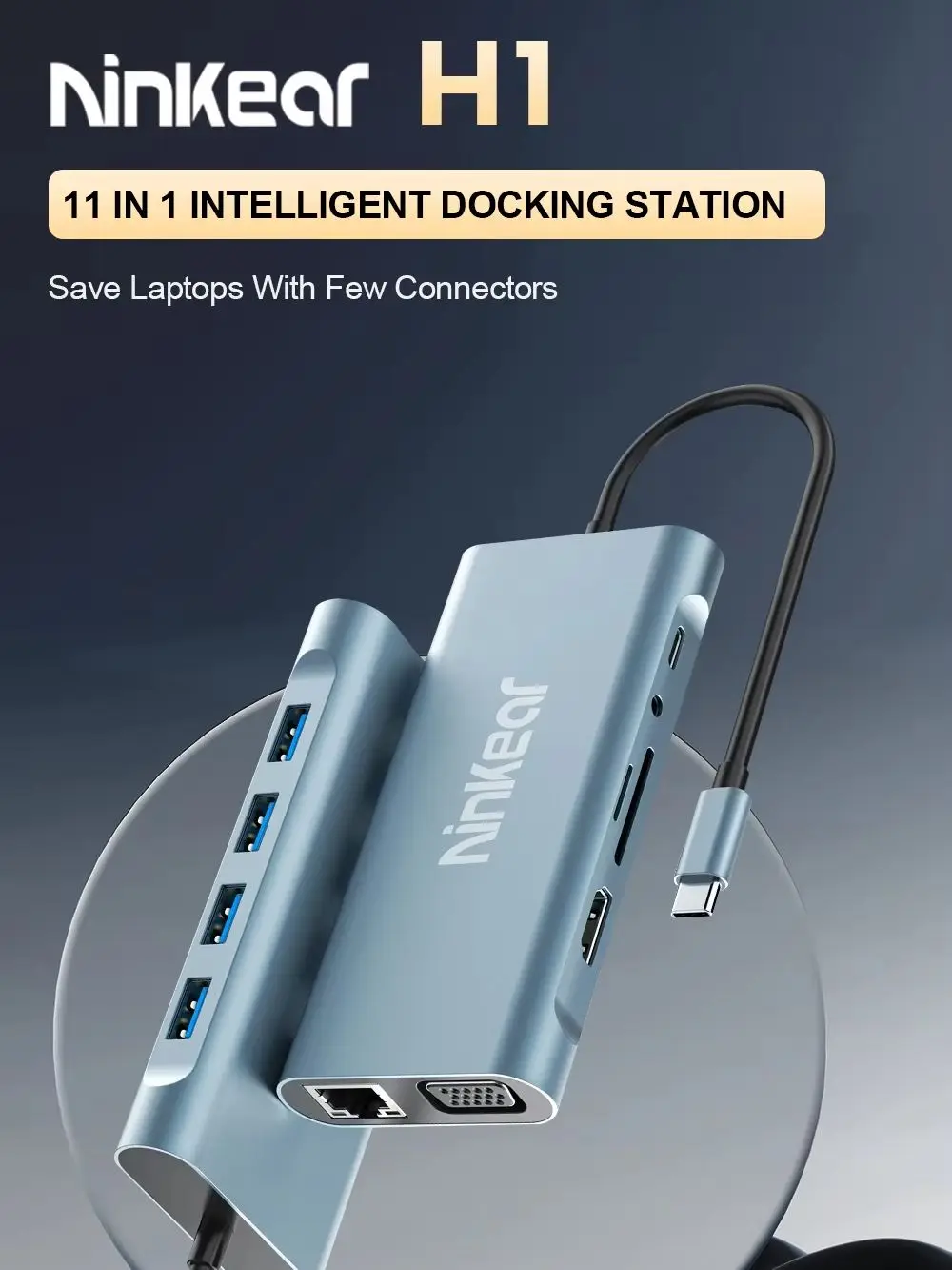 Ninkear 11-in-1 Dockingstation HD-Auflösung 4K 30Hz USB2.0*3 USB3.0*1 VGA-Auflösung 1080P/60Hz Aluminiumlegierungsgehäuse