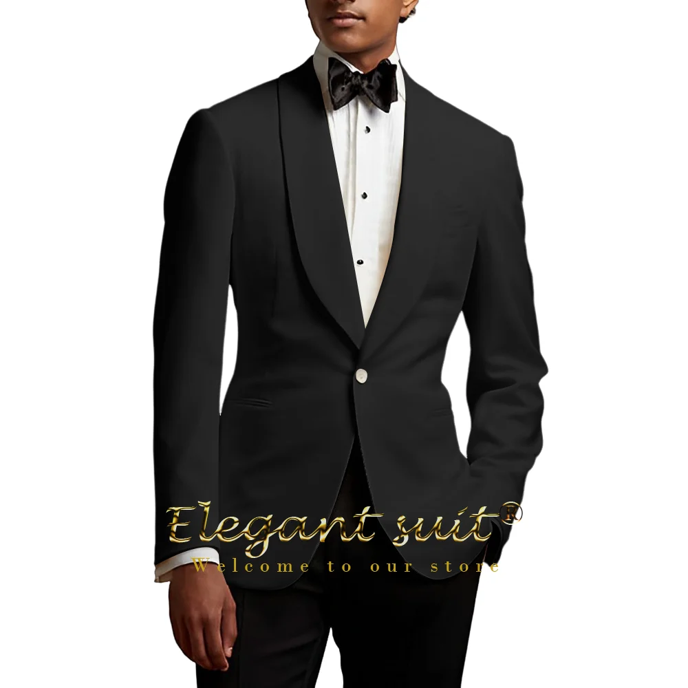 Men\'s wedding shawl collar jacket and black trousers 2 piece set, custom wedding party cocktail party men\'s tuxedo