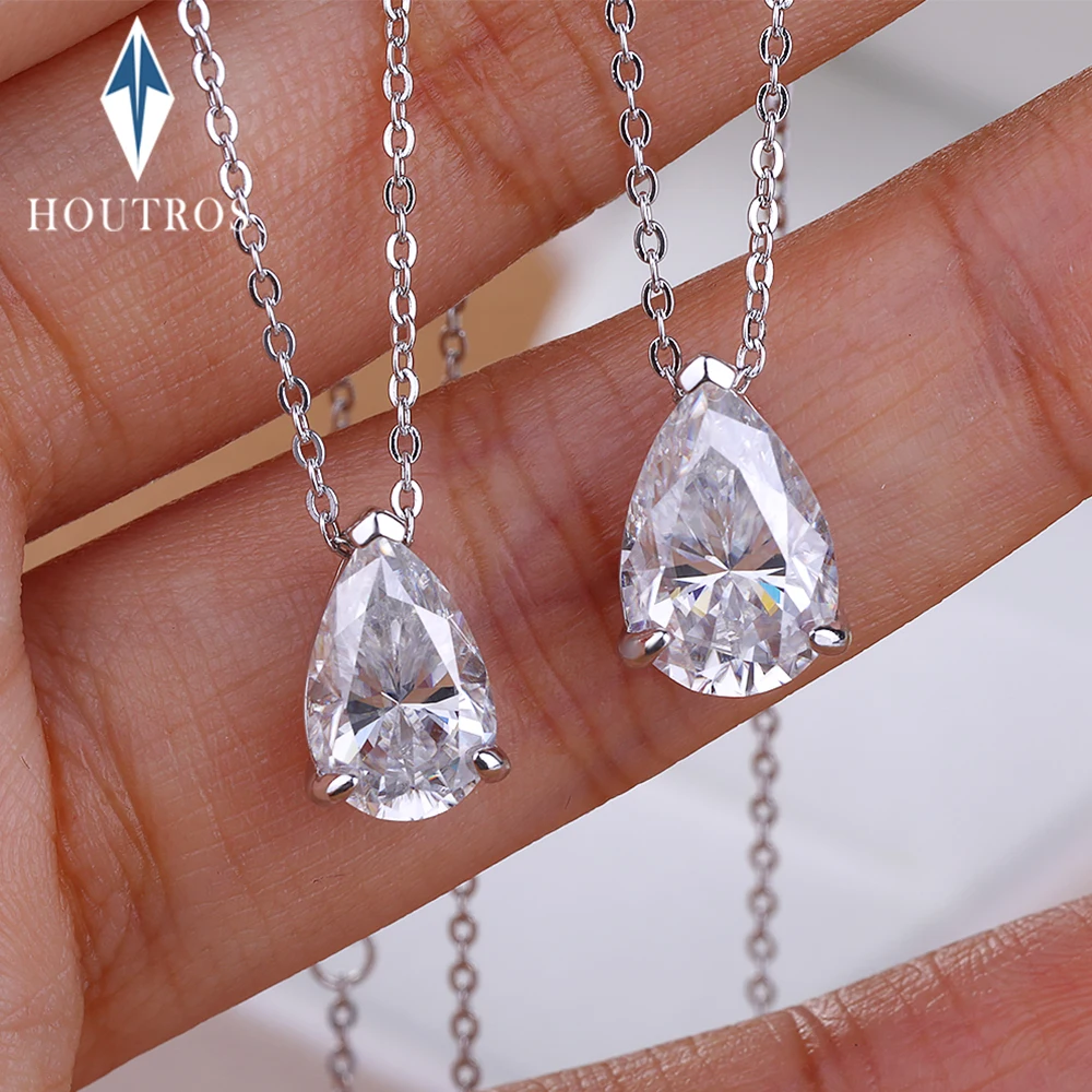 

1-4 карата грушевидной огранки муассанит пасьянс кулон ожерелье для женщин S925 серебро 18 К позолоченная цепочка на шею в форме капли воды ювелирные изделия подарок