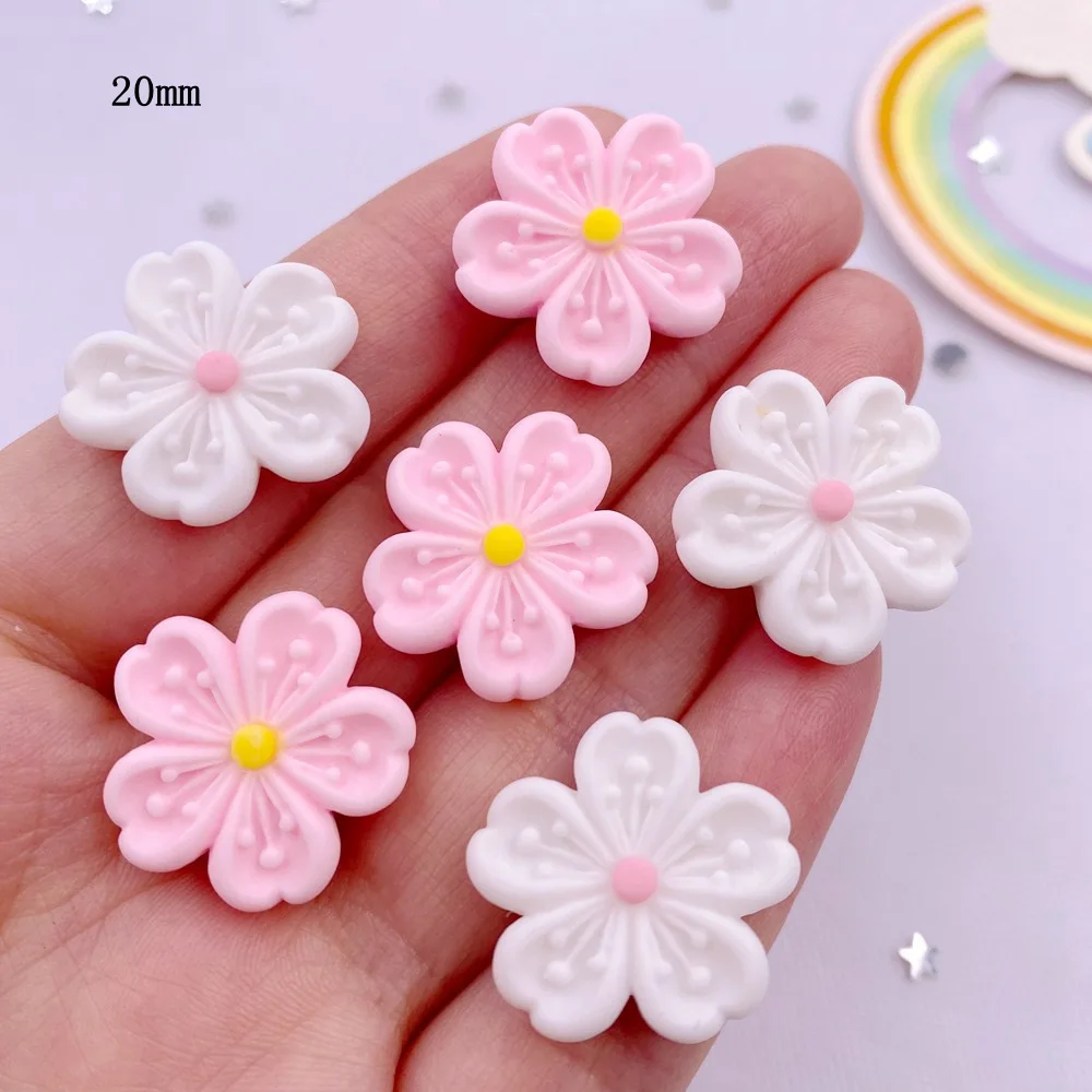 Resin Kawaii 3D Colorful Painted Cherry Blossoms Flatback Stone Scrapbook Figurines 10PCS DIY Bow Decor  Accessories Crafts OM40