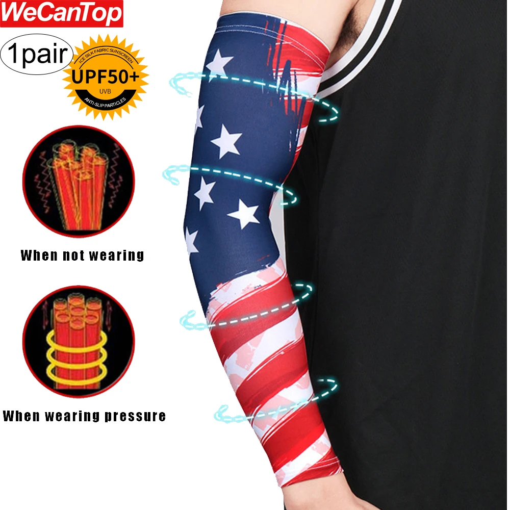 1Pair Arm Sleeves USA Flag Cooling Arm Cover Sun Protection Arm Guard Unisex Sport Arm Protection Ice Silk UV Protection Sleeves