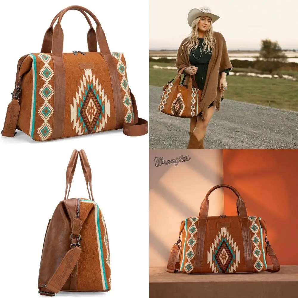 حقيبة سفر نسائية كبيرة لعطلة نهاية الأسبوع - تصميم نسيجي يحمل الأمتعة، بني