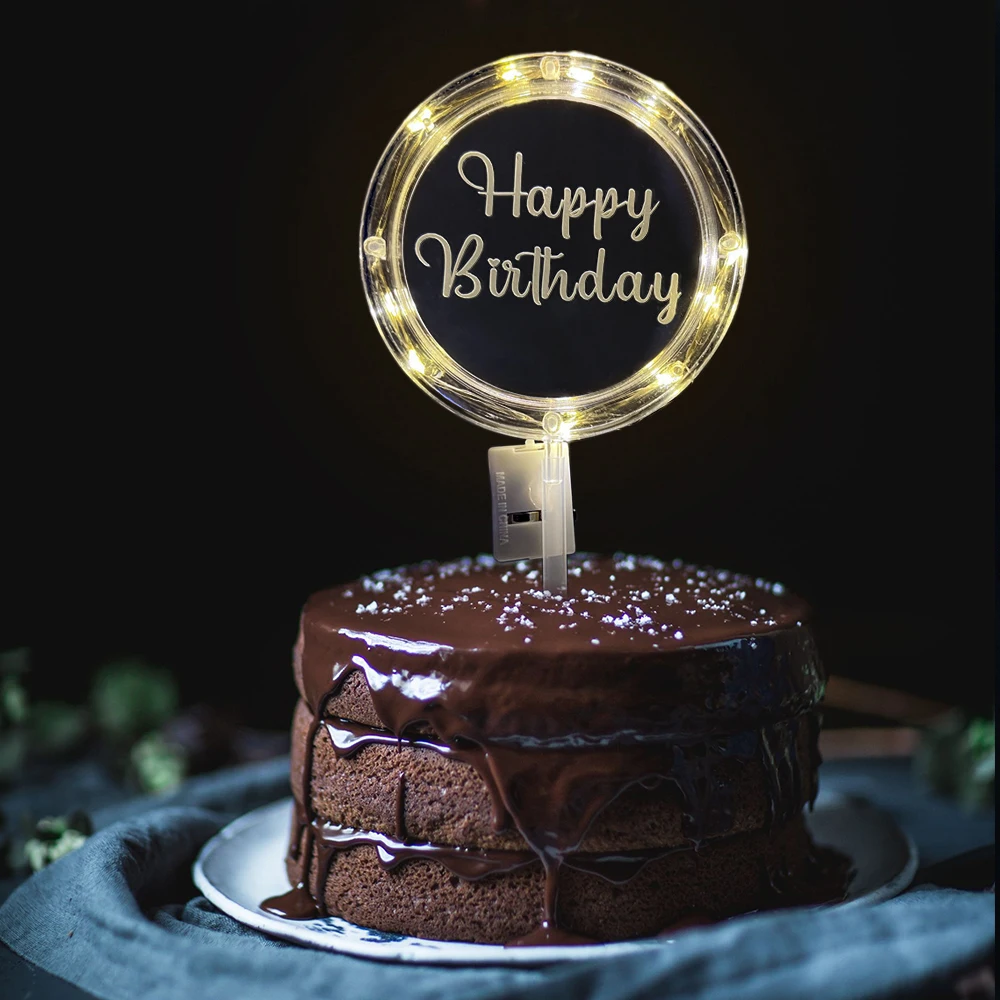 1pc LED Cake Topper Night Light Happy Birthday Acrylic Cake Decorating Tools Valentine's Day Wedding Party Cake Decoration Light