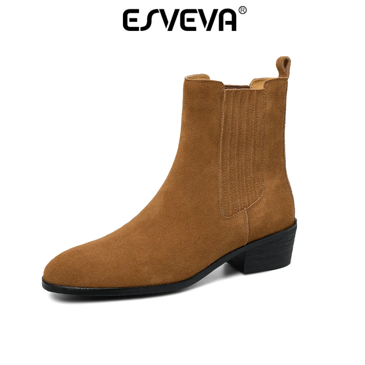 ESVEVA 2027 Fashion News Cow Suede Women Ankle Boots Mid Heels Winter Sexy Modern Woman Shoes Motorcycle Short Boots 34-43