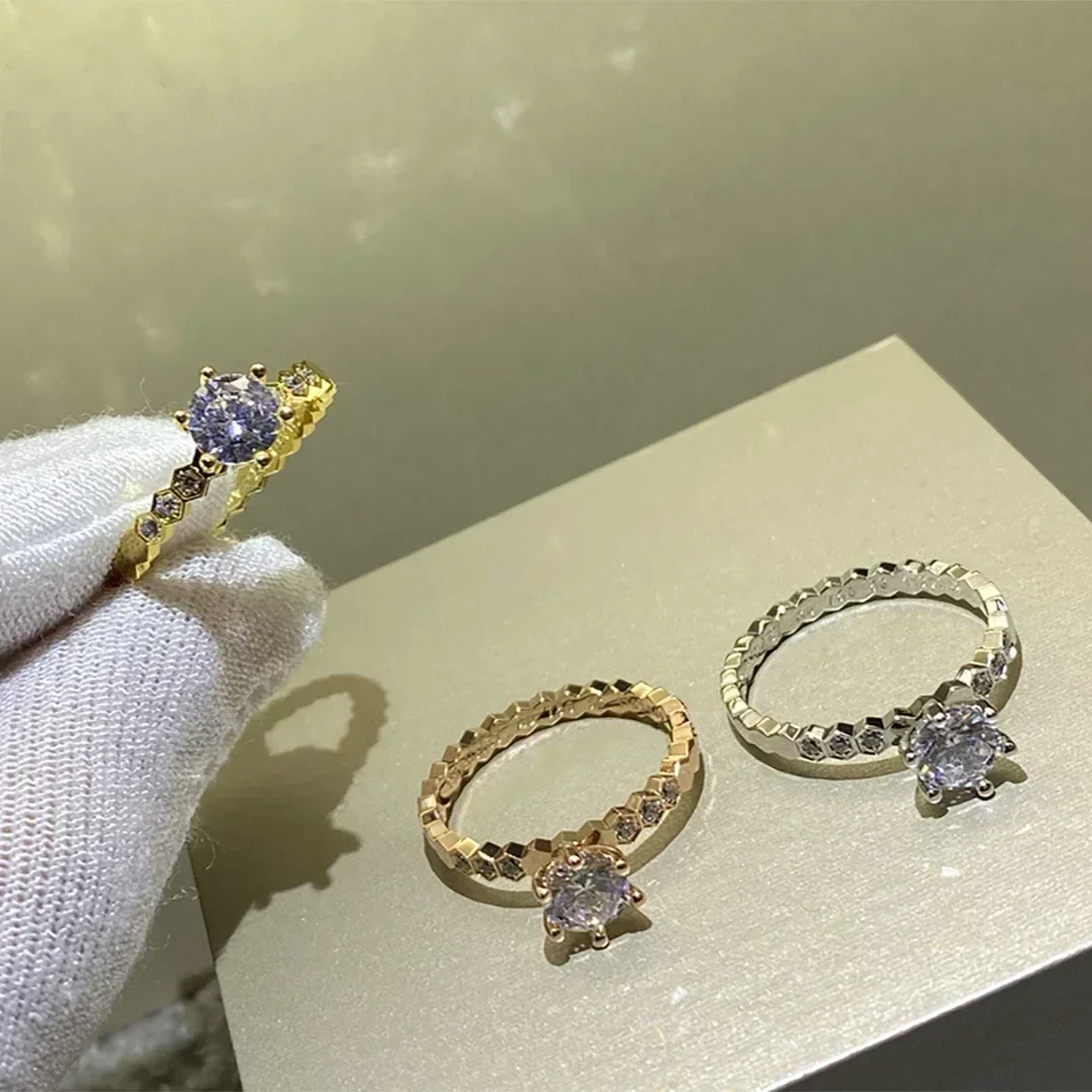 

Hot 925 Sterling Silver French Luxury Jewelry Bee My Love Series Honeycomb Women's Diamond ring. Engagement And Wedding Rings
