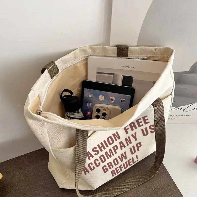 Casual Collage Student Purses and Handbags Letter Print Canvas Bags For Women 2024 Large-capacity Book Shoulder Bag Tote Women