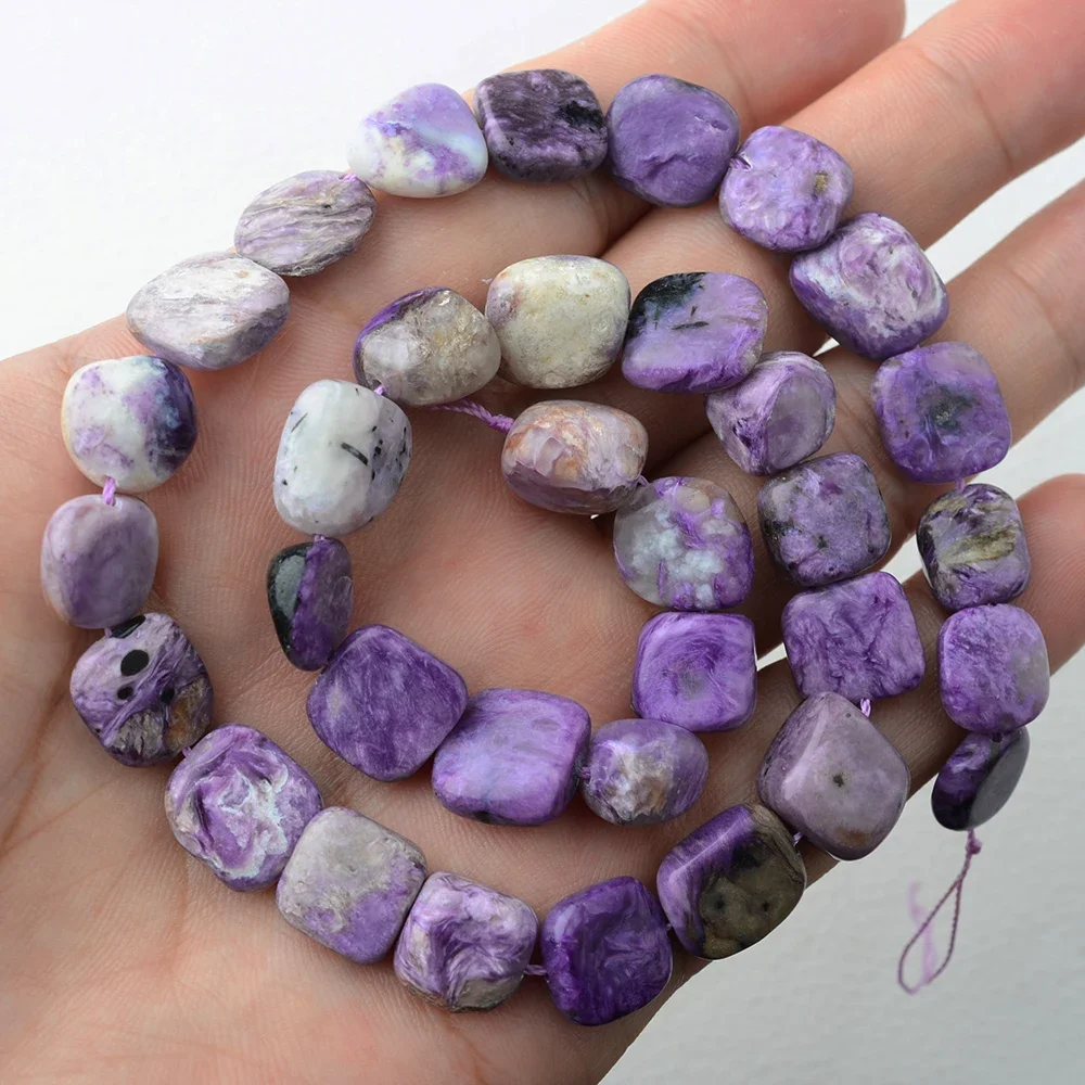

2pcs Natural Purple Charoite Beads Rounded Pebble irregular Gems 16" Strand