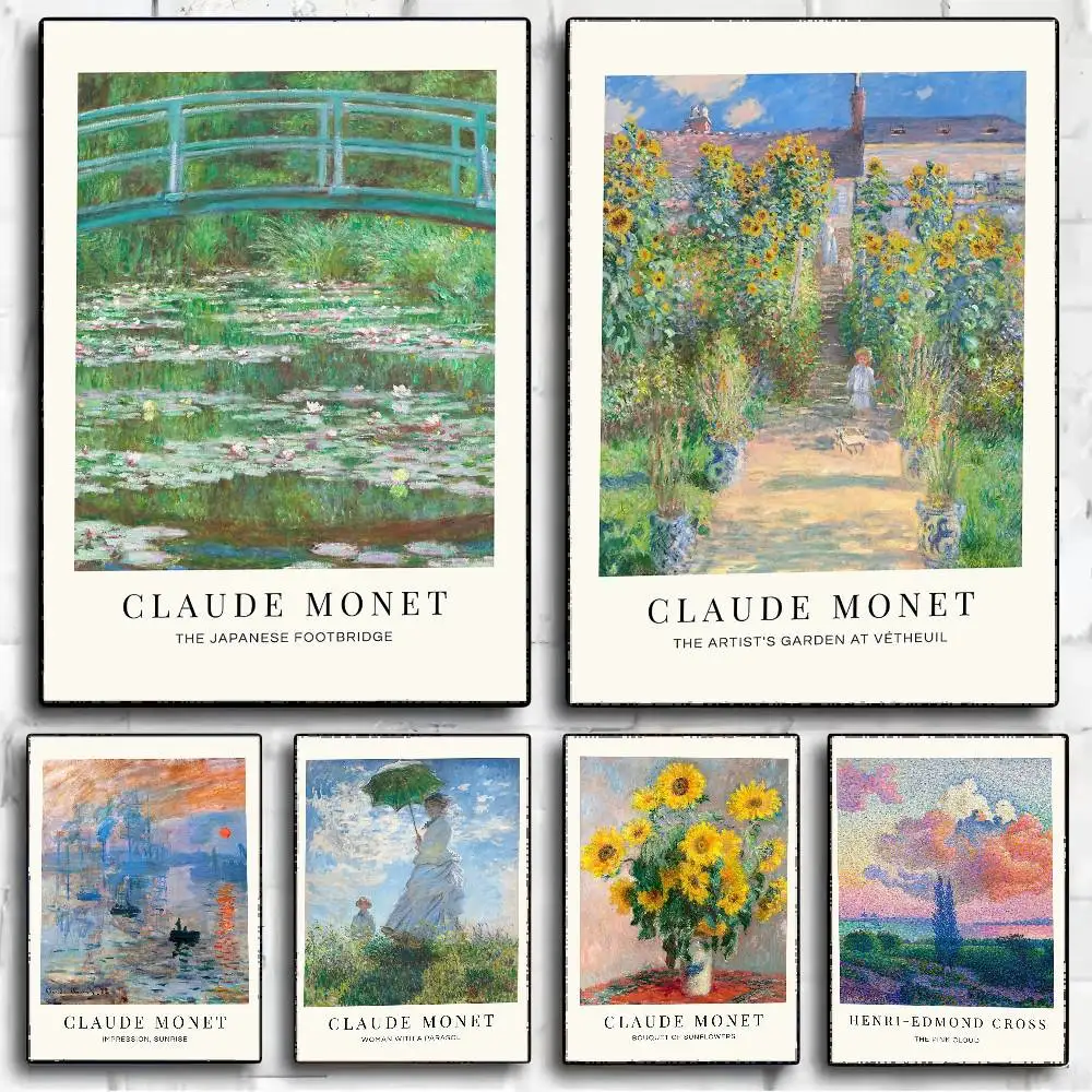 Claude Monet Abstrakte Retro Anime Poster Klebrige Fancy Wandaufkleber für Wohnzimmer Bar Dekoration Zimmer Wanddekoration