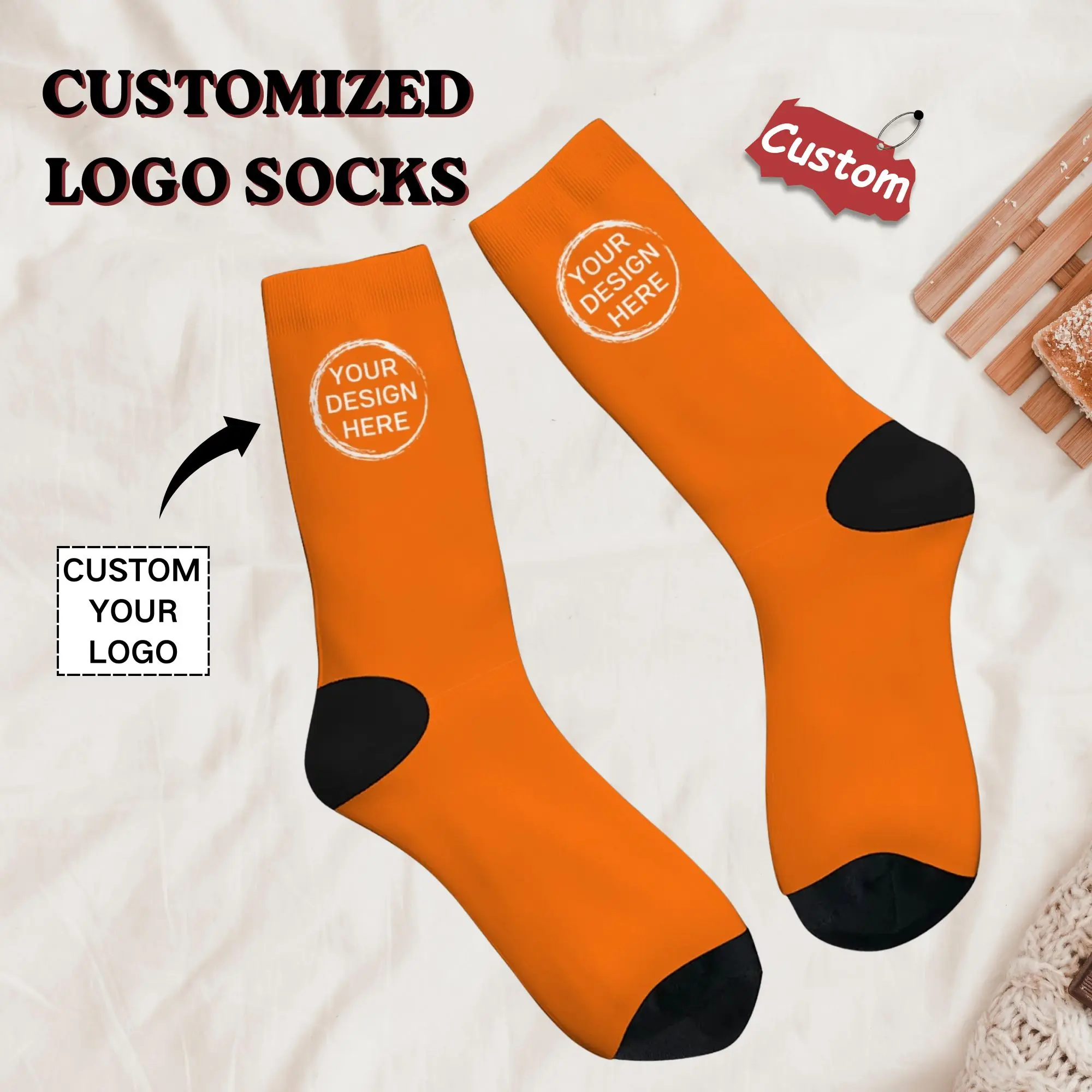 Chaussettes personnalisées avec logo et photo, douces et respirantes, originales, amusantes, fantaisie, streetwear, hip-hop, cadeaux d'anniversaire originaux