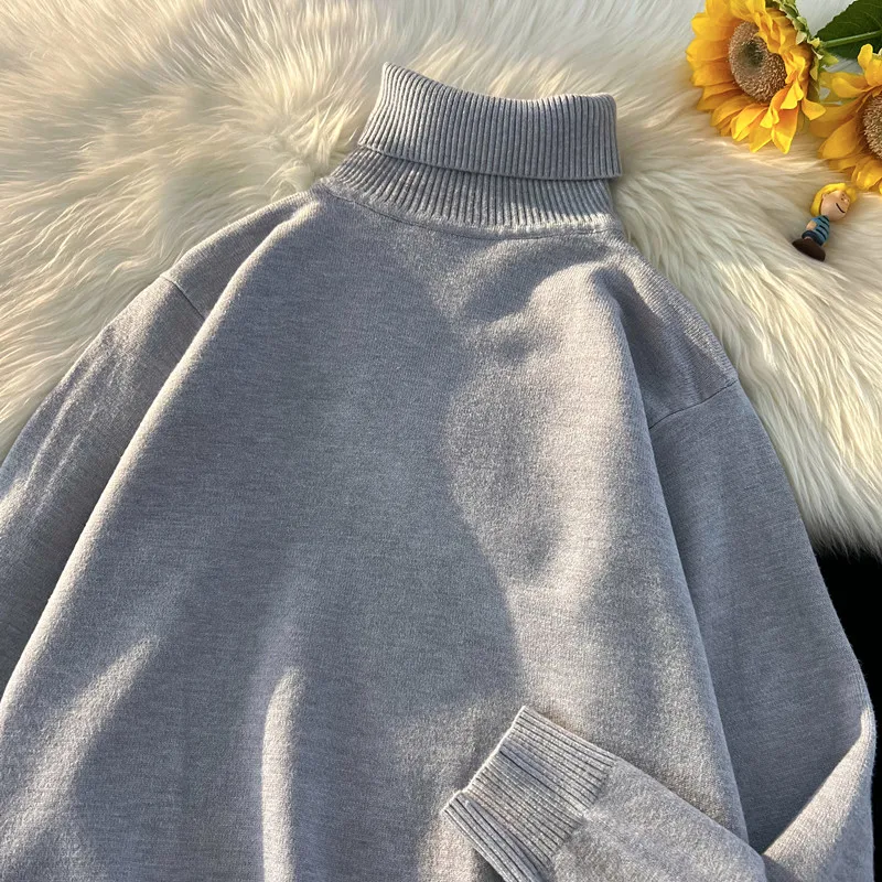 الياقة المدورة سترة الرجال شتاء جديد وصول موضة فضفاضة عادية الطلاب الصلبة الأساسية الحياكة الدافئة بسيطة الترفيه الذكور Chandails