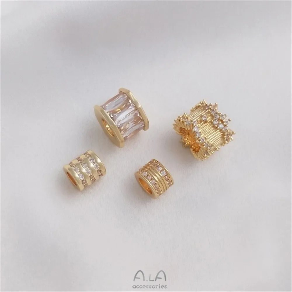 

14K Gold Color Preservation Micro-inlaid Zircon Large Hole Lutong Transfer Bead Pendant Beads Diy Collarbone Chain Pendant