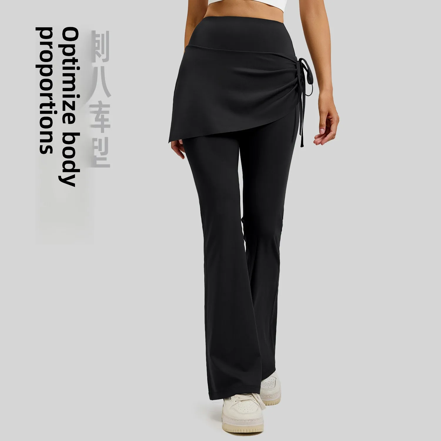 Latest Model New Wrinkled Flared Culottes Fake Two Micro-La Pilates High Waist Hip Yoga Pants