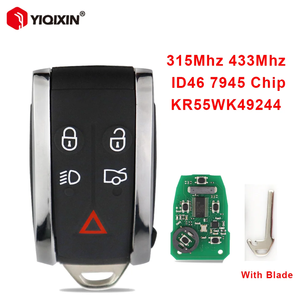 5 Buttons Remote Car Key Shell For Jaguar XF XFR XK XKR XJ8 2007-2013 315 433MHz ID46 KR55WK49244 Chip Uncut Blade Keyless Entry