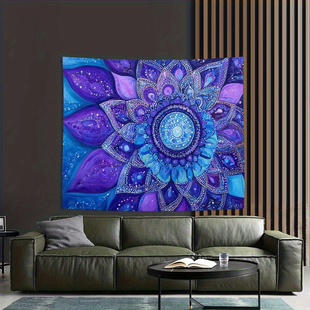 1pc Tapiz Mandala Morado Azul para Sala de Estar Dormitorio Oficina Decoración Hogareña Fondo para Transmisión en Vivo