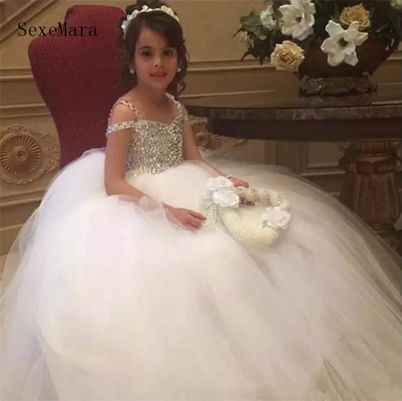 Vintage  Ball Gown Flower Girl Dresses Straps Neck Kid Birthday Party Dress Costumes Gowns