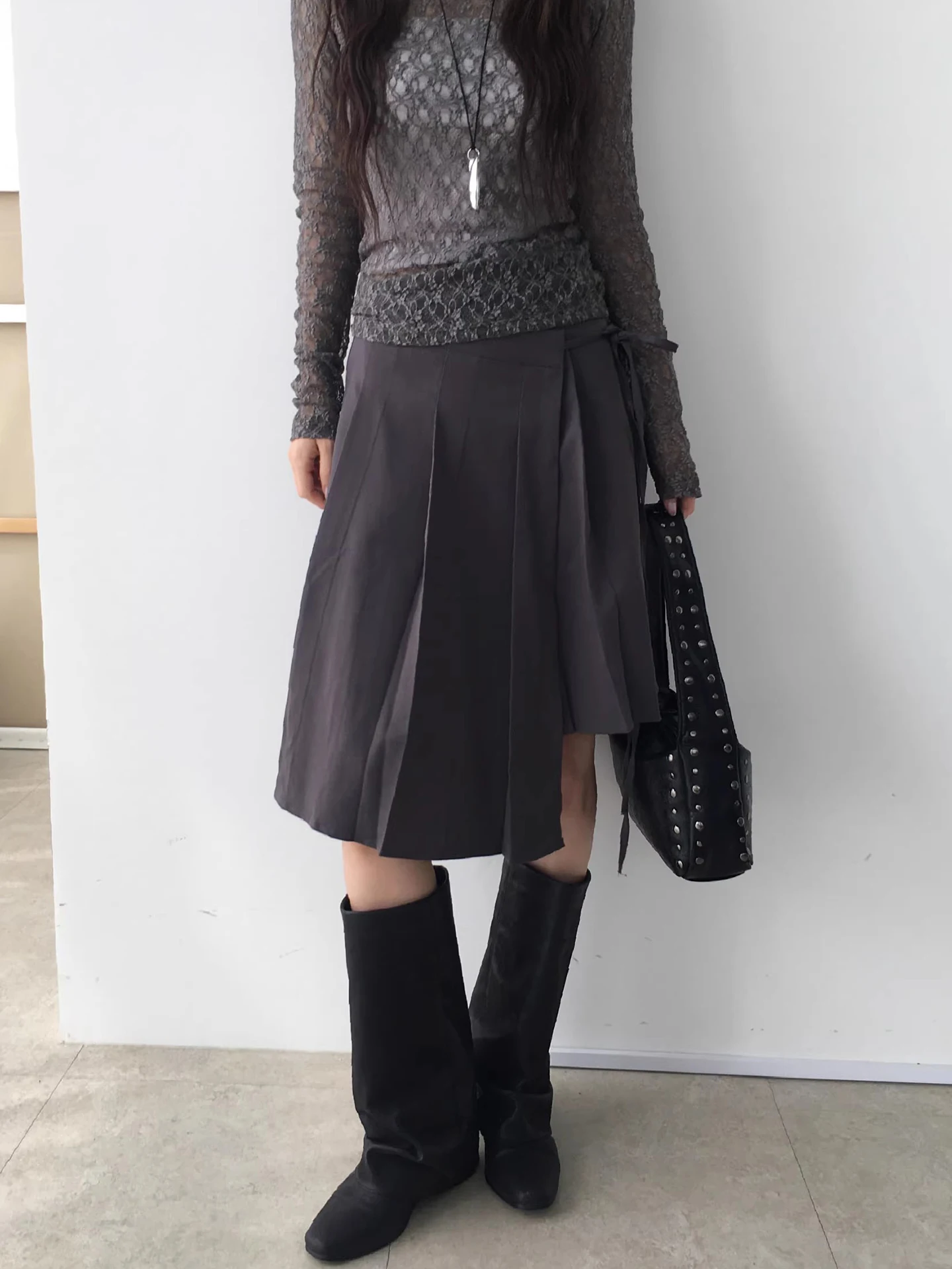 

Юбка макси с завышенной талией и узлом, асимметричными складками, женская модная новинка весеннего сезона, универсальная модель