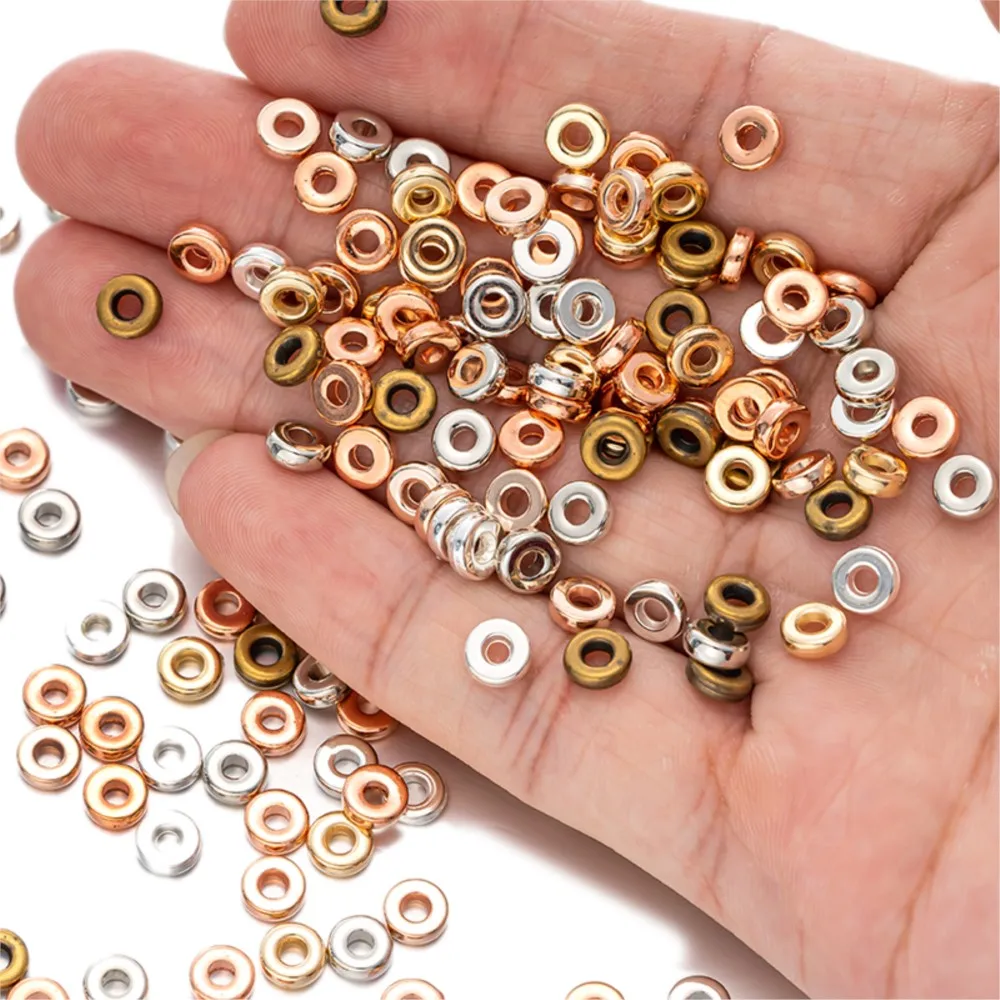 Perles rondes plates en plastique or rose, 100 pièces/lot, 2x6mm, entretoise, pour bricolage, bracelet, collier, bijoux exécutifs