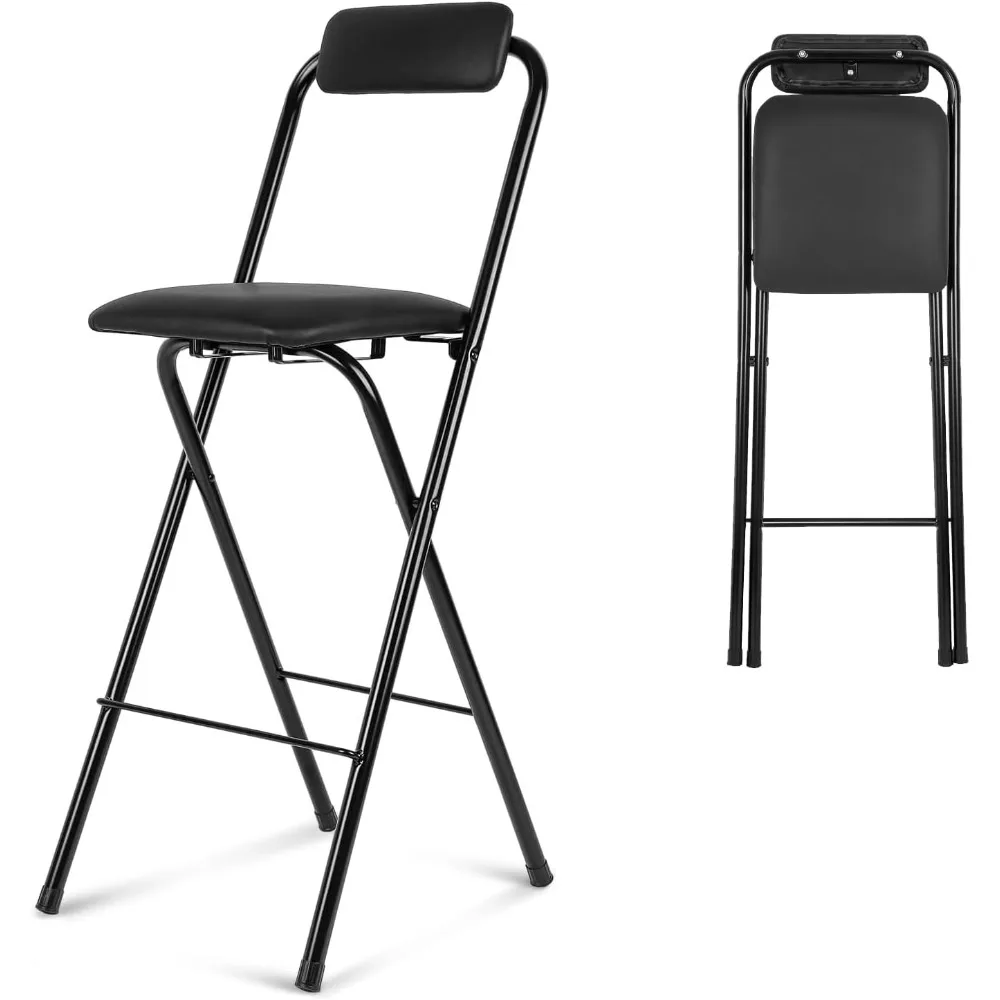 

Folding Bar Stool with Back,24 Inch Tall Foldable Stool Chair,Height Cushioned Leather Padded Bar Chair for Kitchen Fishing Hiki
