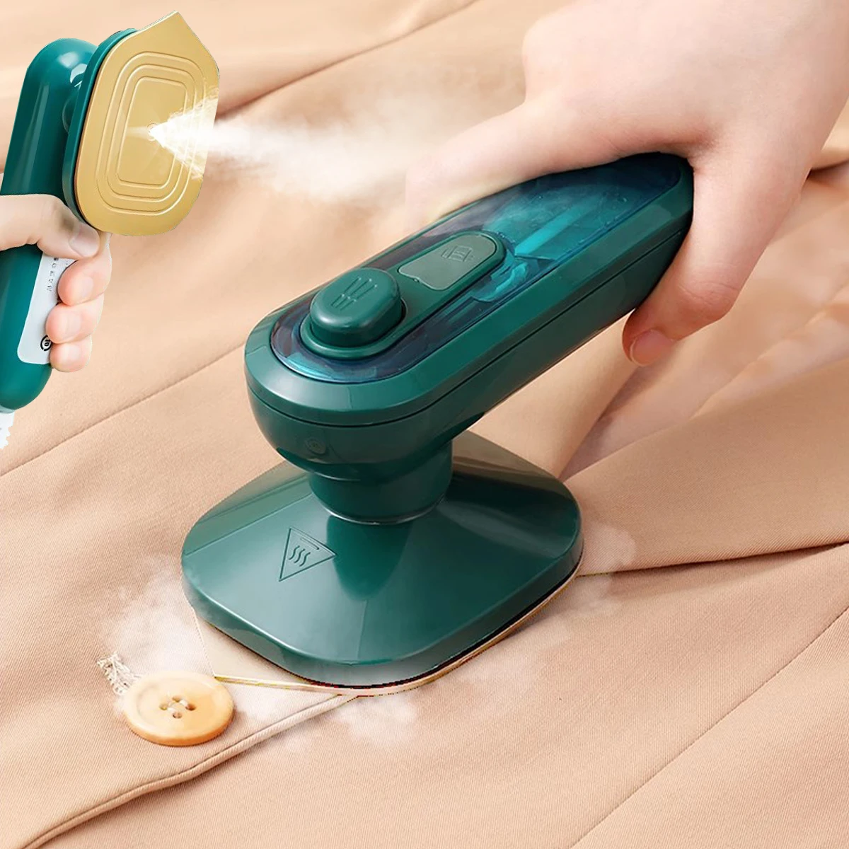 Mini plancha de agua y electricidad Jet, mini plancha de viaje, plancha plegable y giratoria portátil para planchar ropa