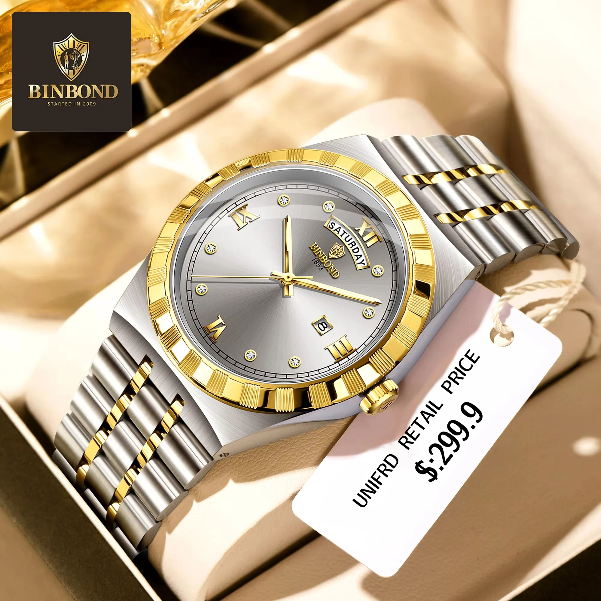 

BINBONDO новые модные мужские часы кварцевые мужские часы с датой недели водостойкий ночник из нержавеющей стали мужские часы Relojse Dress