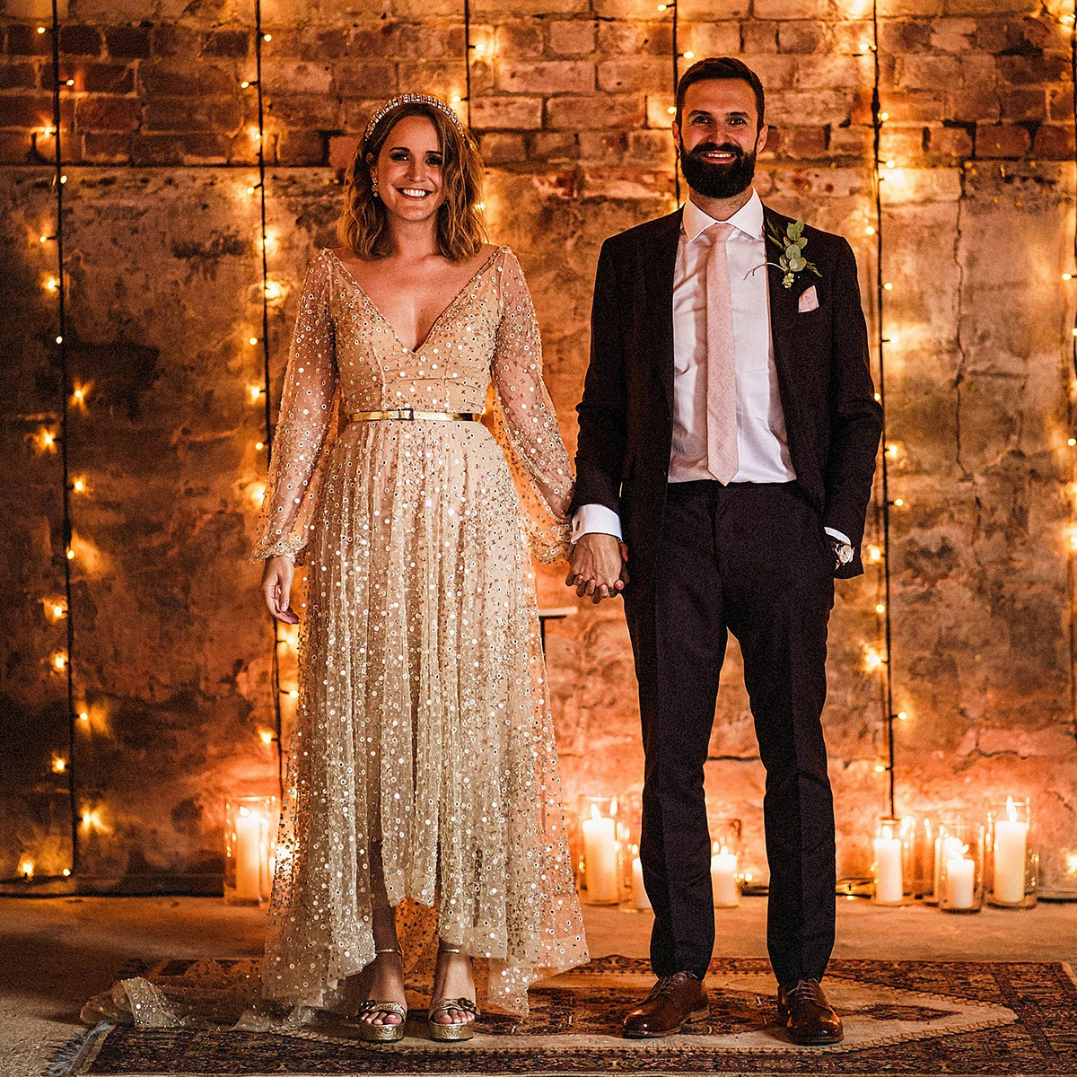 Robe de Mariée Citrostone à Manches sulfBouffantes et Col en V, Vêtement à Paillettes, Personnalisé, Longueur de Rincage, pour les Patients