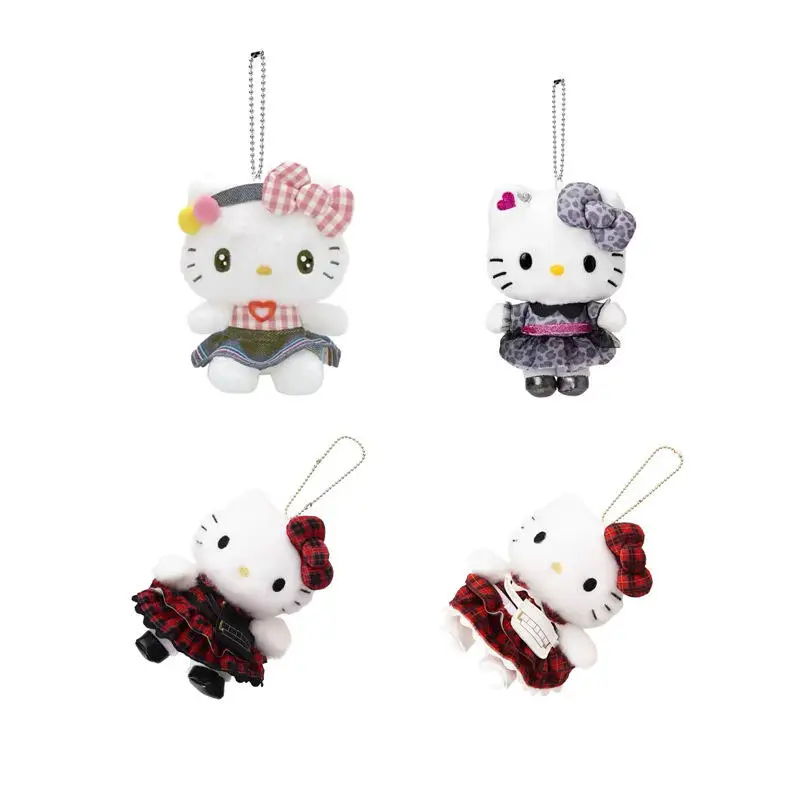 

Фиолетовый леопардовый принт Hello Kitty, плюшевый брелок, красная клетчатая юбка JK, вьющиеся волосы, плюшевая кукла, сумка на молнии, декоративная игрушка, подарок