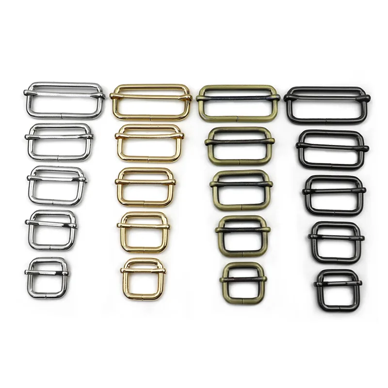 10pcs/pack Metal Slides Tri-Glides Wire-Formed Roller Pin Buckles Strap Slider Adjuster Buckles