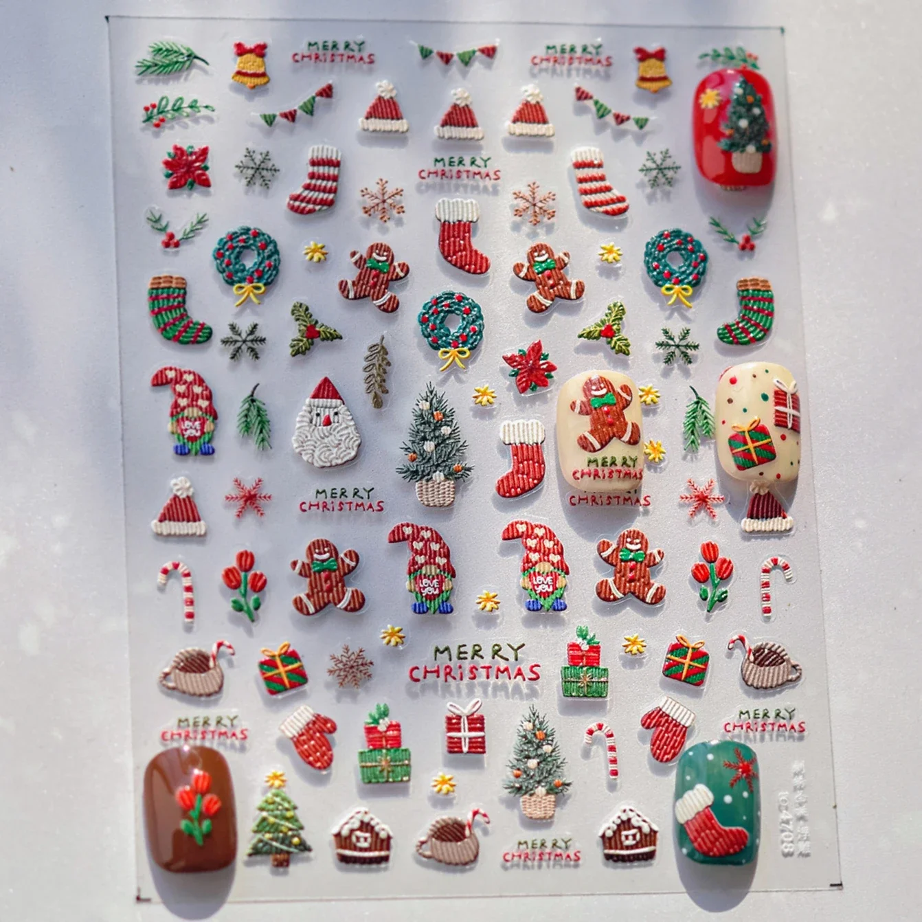 Gifts Santa Claus Snowman Christmas Tree Flower Glove 5D Self Adhesive Nail Art Stickers Snowflake Glove Winter Manicure Decals