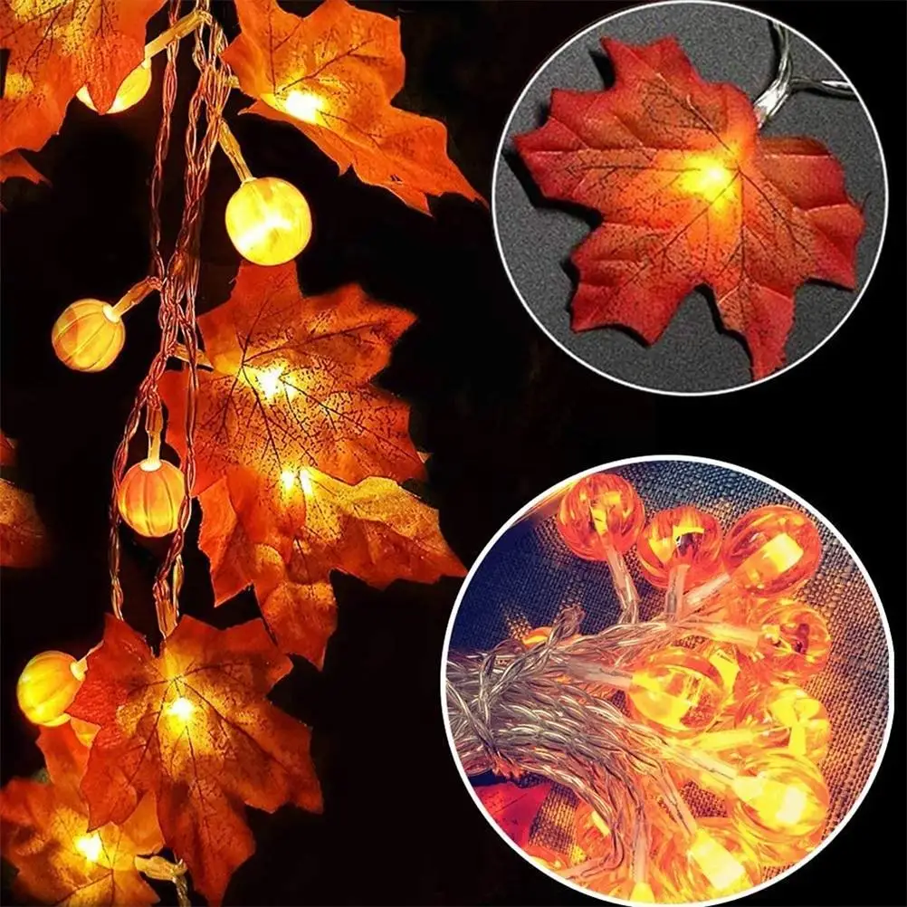 LED Pumpkin Maple Leaf Lantern String Thanksgiving Halloween Decoration for Room Courtyard Fairy Light String 1.65m/4.5m