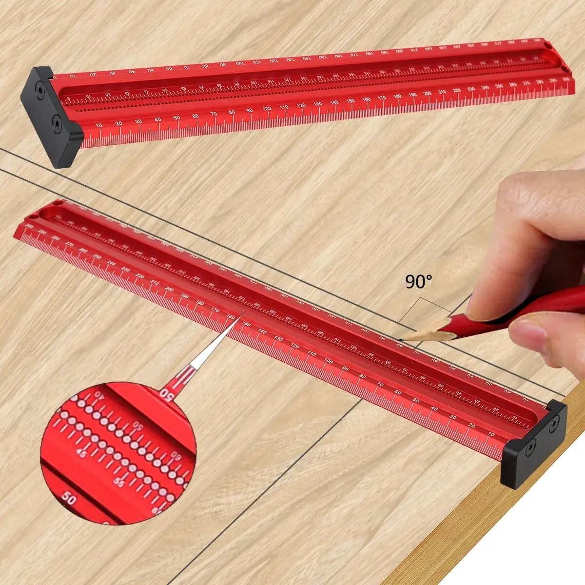 

Precision Woodworking Scriber T-Square Ruler Architect Ruler For Carpenter Work, Aluminum Alloy Square Layout Scriber Measuring