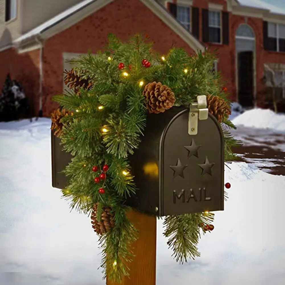 Christmas Mailbox Garland Battery Powered Mailbox Garland 36 Pre-lit Christmas Mailbox Swag with Timer Function for Front